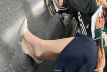 The hot girl in white nylon great dangling shoeplay in the subway