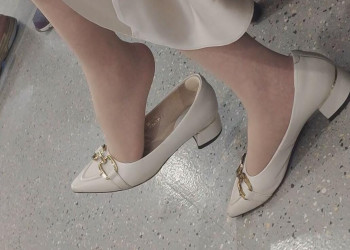 The pretty lady in white heels great dangling 