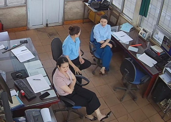 The office lady in blue uniform great dangling shoeplay in office 12