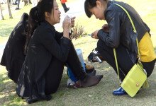 Eatting lady's cute black nylon feet