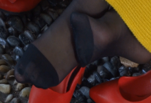 Black nylon feet and red heels