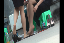 Office lady remove heels relax tired nylon feet and smoking