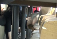 The hot ladys relax her sexy feet at mealtimes