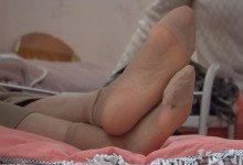 The middle age lady show us her sexy nylon sole 2