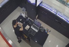 The jewelry store hostess in black nylon show us her cute feet! 54