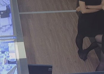 The jewelry store hostess in black nylon show us her cute feet! 249