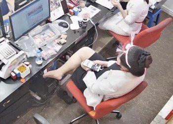 The jewelry store hostess manager show us her cute feet 24