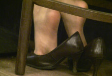 Restaurant shoeplay and dipping shot