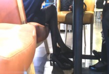 Hot lady in black nylon great dipping shoeplay under the table 2