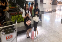 After shopping the lady sit down dipping shoeplay