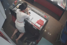 The jewelry store hostess in white dress dipping shoeplay 20