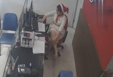 The jewelry store hostess in white dress great dipping shoeplay 16