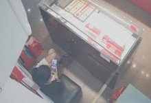 Let's watch the jewelry store hostess in blacknylon dangling shoeplay from overhead 