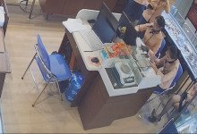 The jewelry store hostess in black nylon danging shoeplay 35