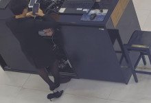 The jewelry store hostess in black nylon show us her cute feet! 151