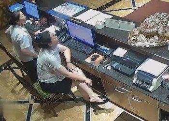 The hotel receptionist in nylon great dangling dipping and shoeplay 10