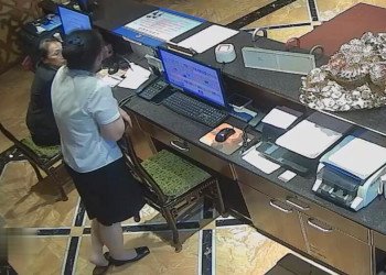 The hotel receptionist in nylon great dangling dipping and shoeplay 11