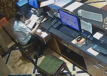 The hotel receptionist in nylon great dangling dipping and shoeplay 12