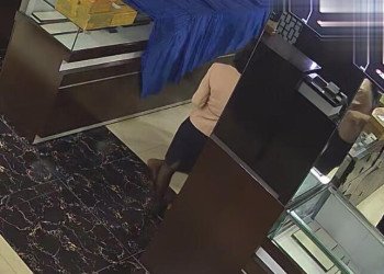 The jewelry store hostess in black nylon stand up dipping shoeplay