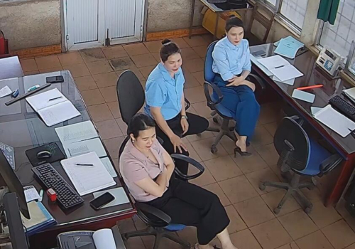 The office lady in blue uniform great dangling shoeplay in office 12