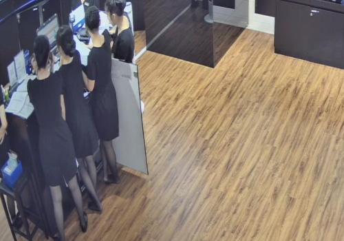The jewelry store hostess in black nylon show us her cute feet! 198