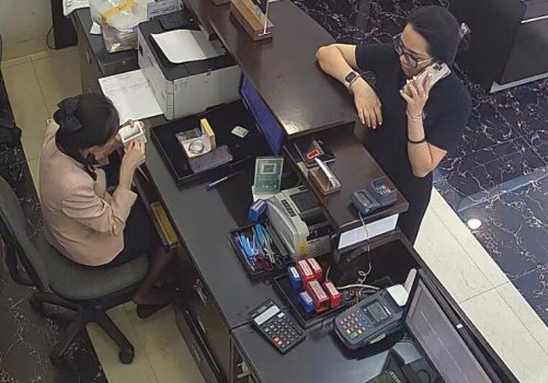 The jewelry store hostess in black nylon sit down dipping shoeplay