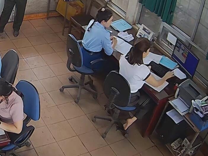 The office lady in blue uniform great dangling shoeplay in office 14