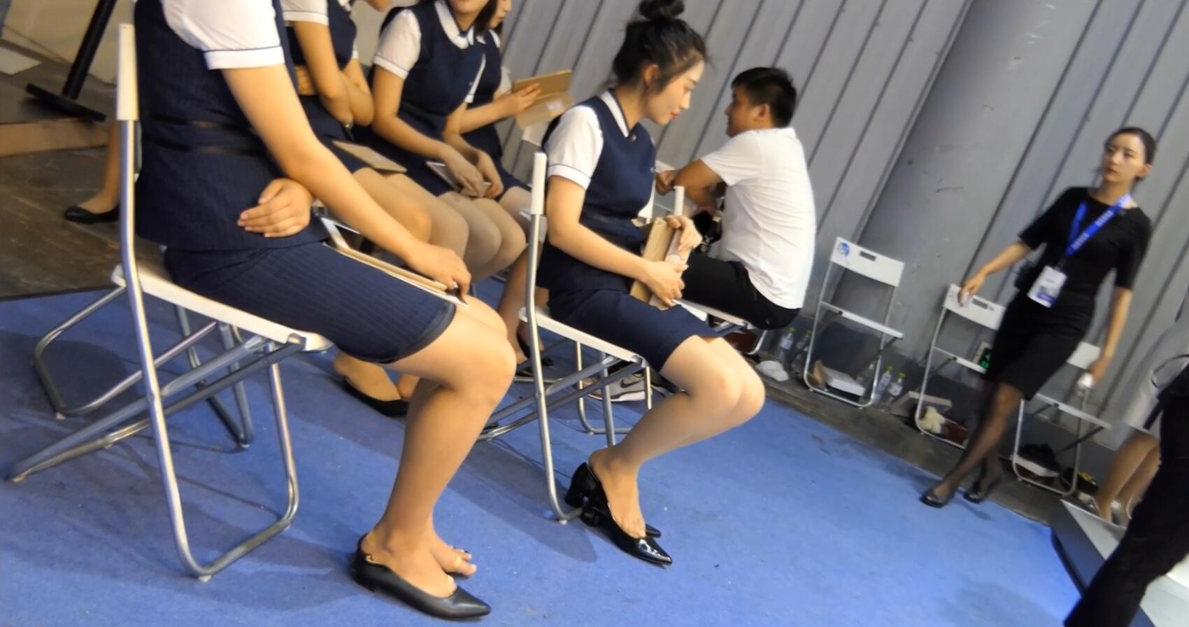 Girls in uniform nylon feet race