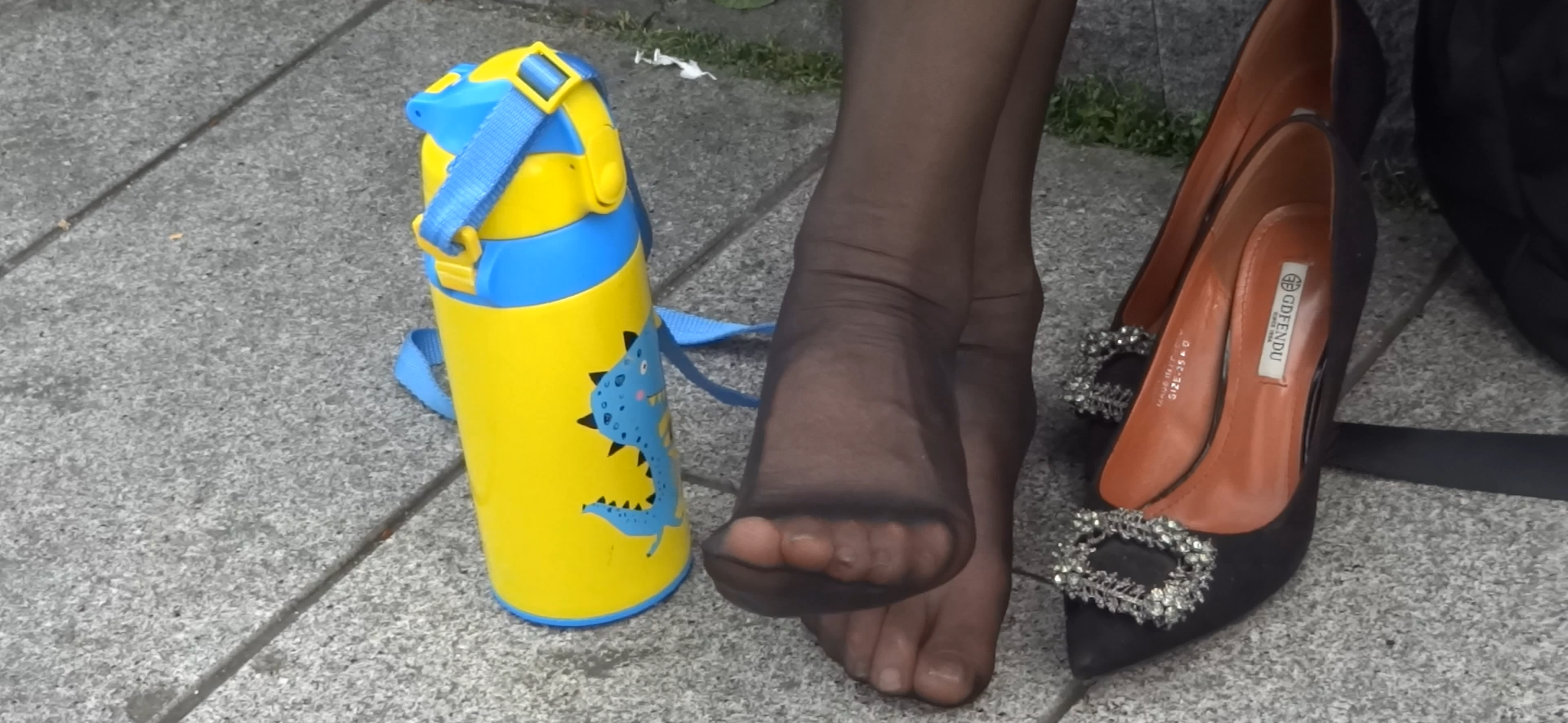 Black and white nylon feet on the grass 7