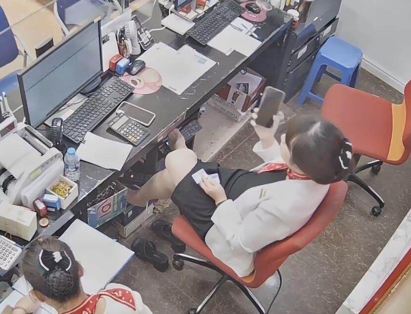 The jewelry store manager show us her cute black nylon feet 2