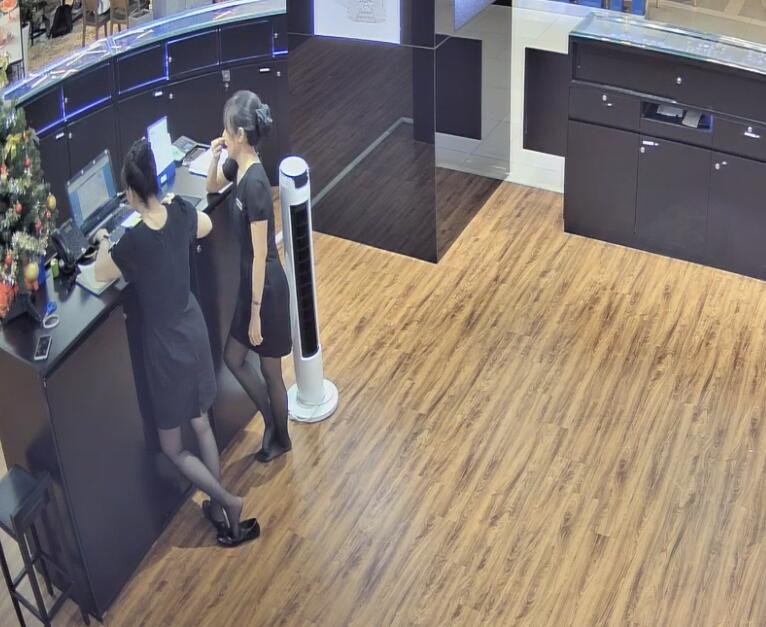 The jewelry store hostess in black nylon show us her cute feet! 250