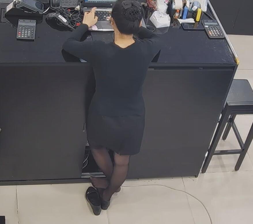 The jewelry store hostess in black nylon show us her cute feet! 283