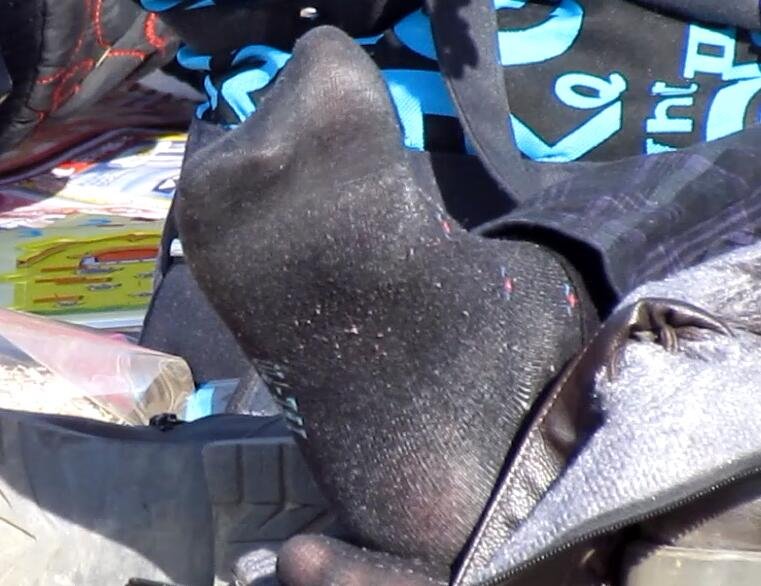 The middle-aged woman wearing thick stockings