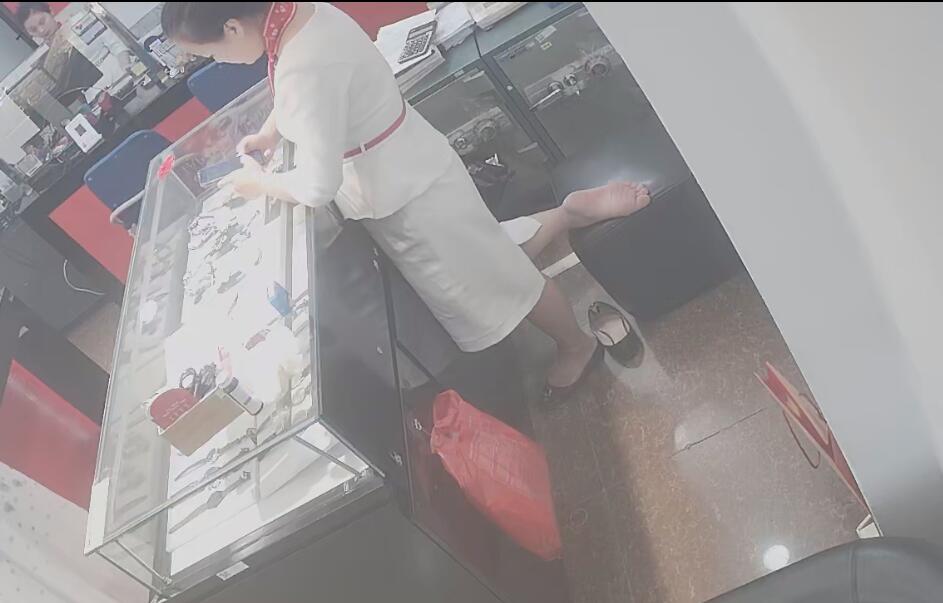 The jewelry store hostess in white dress great dipping shoeplay 21