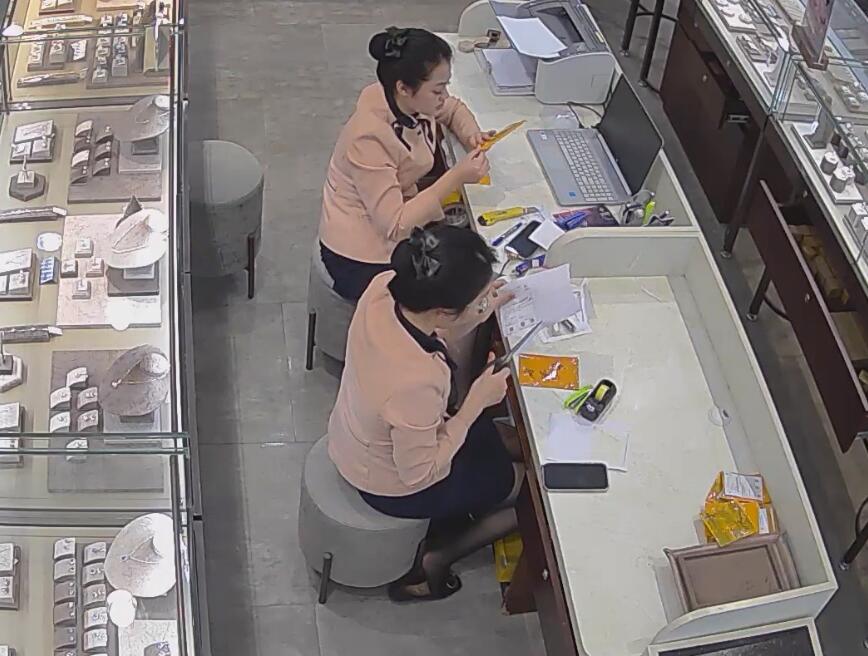 The jewelry store hostess in black nylon dipping shoeplay