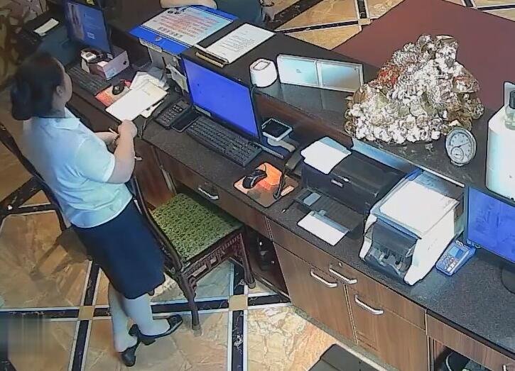 The hotel receptionist in nylon great dangling dipping and shoeplay 5