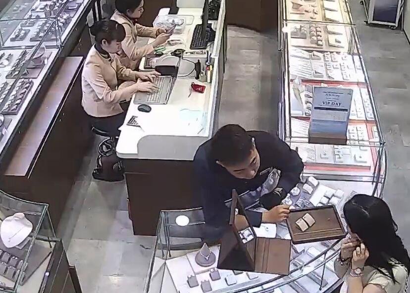 I love the jewelry store hostess in black nylon