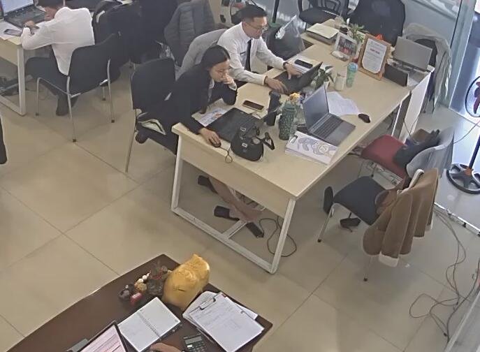 The office lady dipping shoeplay under the table when working